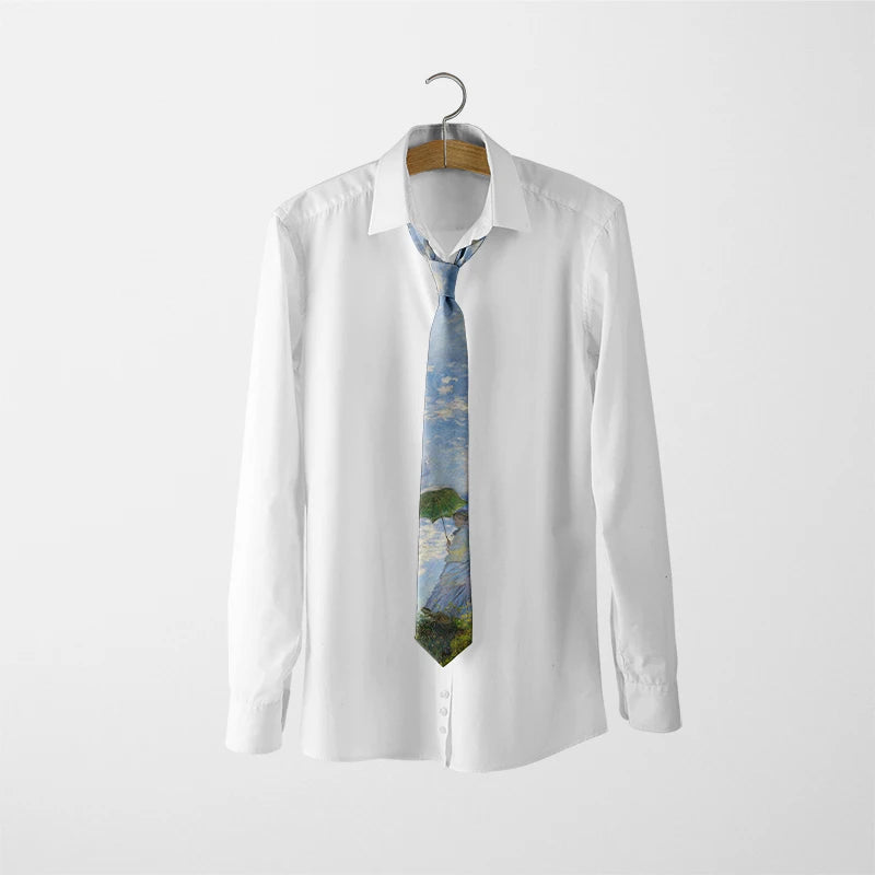 Retro art oil painting floral print tie fashion business wedding casual party tie unisex polyester tie shirt accessories