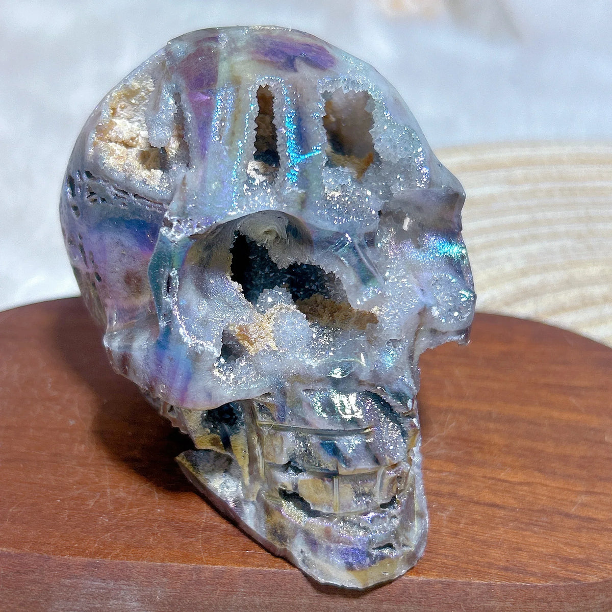 1pc Natural Crystals Aura Druzy Geode Sphalerite Skull Carving Colorful Healing High Quality Mineral