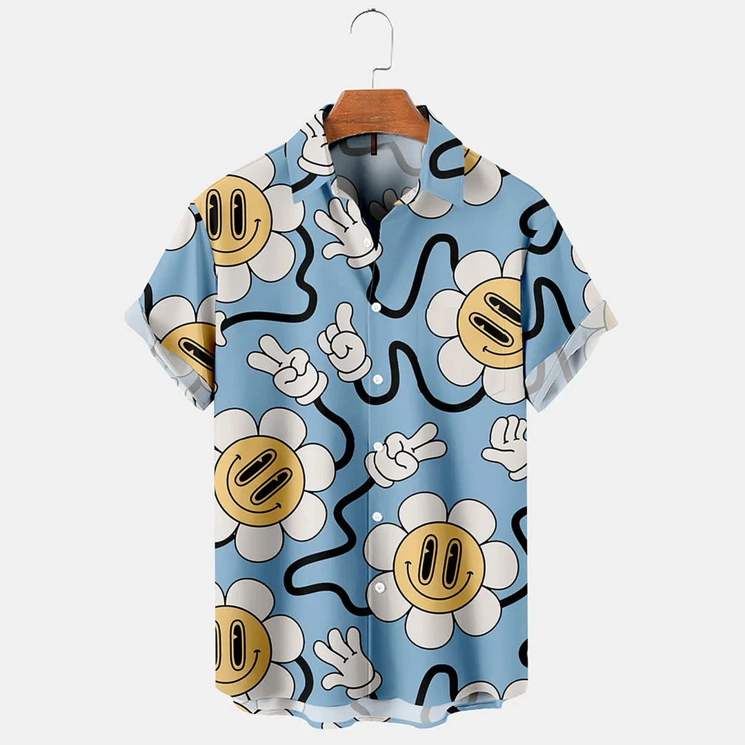 New men's street fashion summer daily shirt Hawaiian colorful rainbow print casual loose shirt short sleeved beach loose top