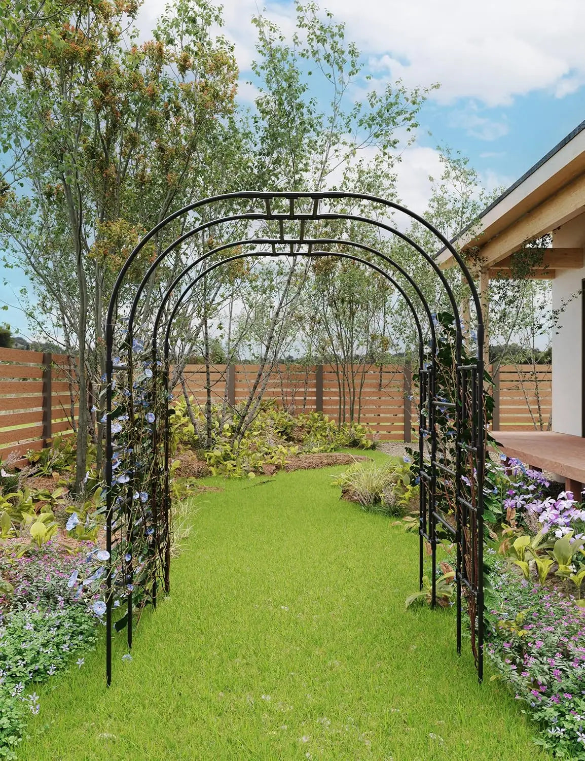 Modern Square Garden Trellis Geometric Plant Stand for Climbing Flowers, Privacy Screen Outdoor Powder-Coated Metal Grid Panel