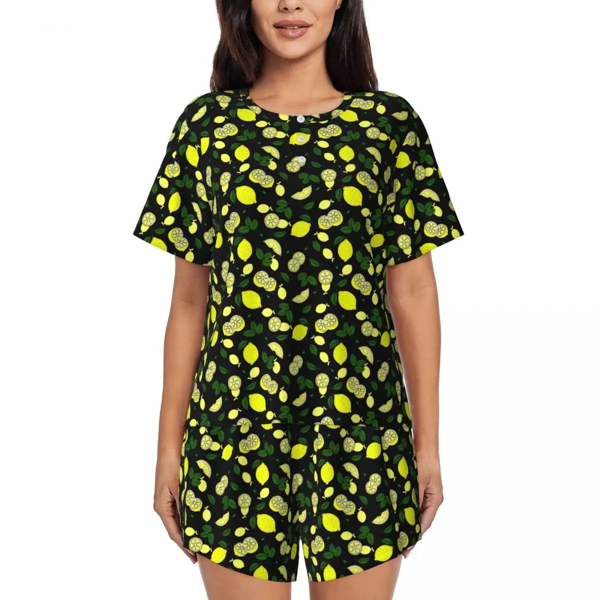Green Leaf Print Pajamas Short Sleeve Lush Foliage 2 Pieces Leisure Pajama Sets Daily Woman O Neck Vintage Nightwear
