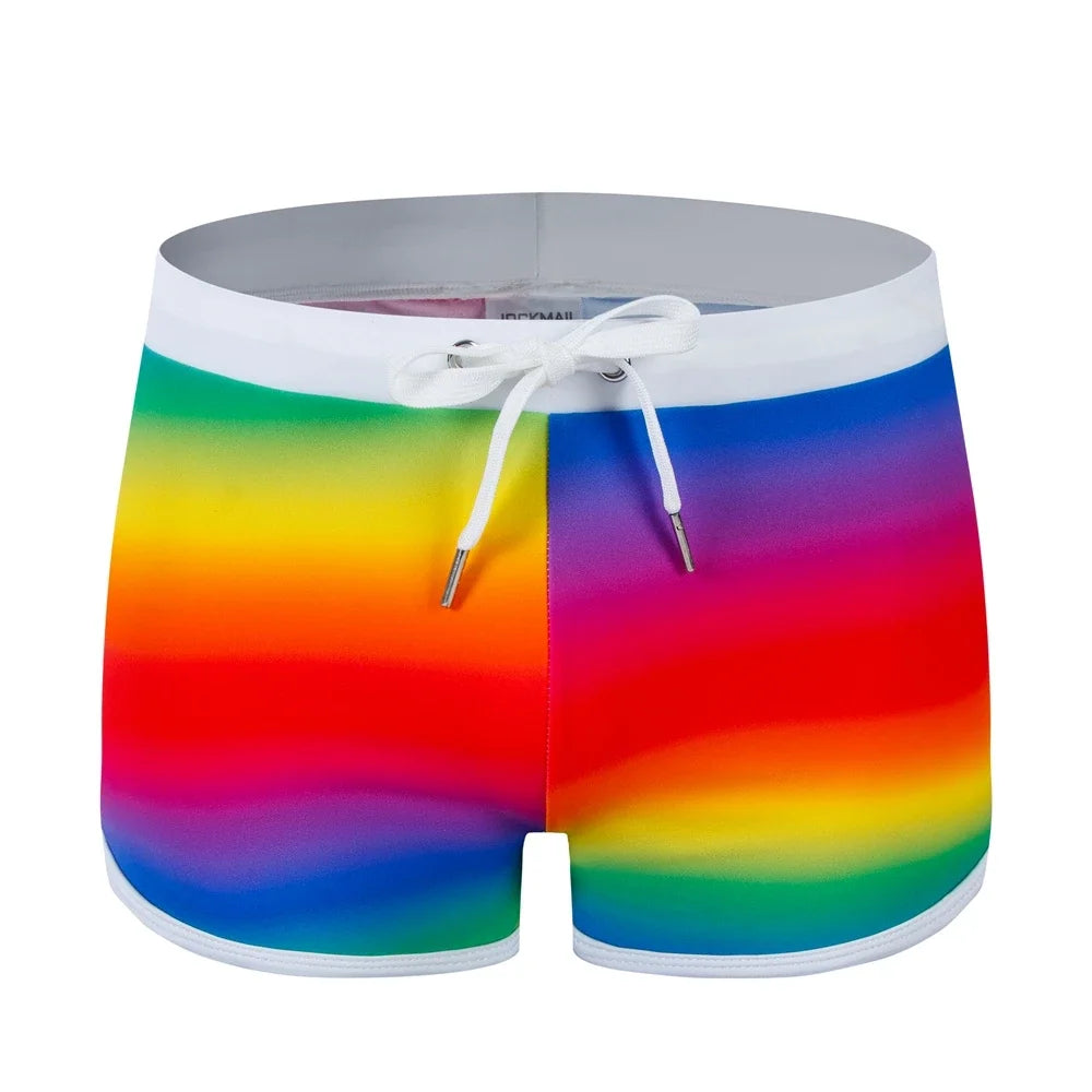 JOCKMAIL Print Men's Swimwear Trunks Sexy Beach Surfing Swim Suit Shorts Men Swimsuit Swimming Pants Nylon Ice Silk Home Shorts