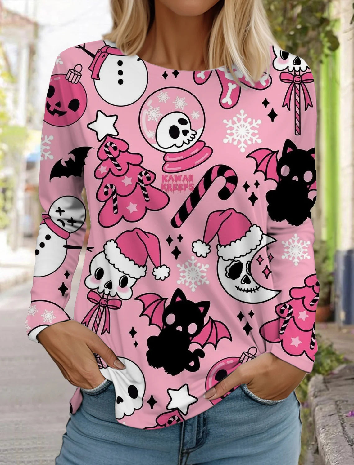 Halloween skull pumpkin print pullover autumn and winter women's casual long sleeve round neck sweatshirt men's clothing