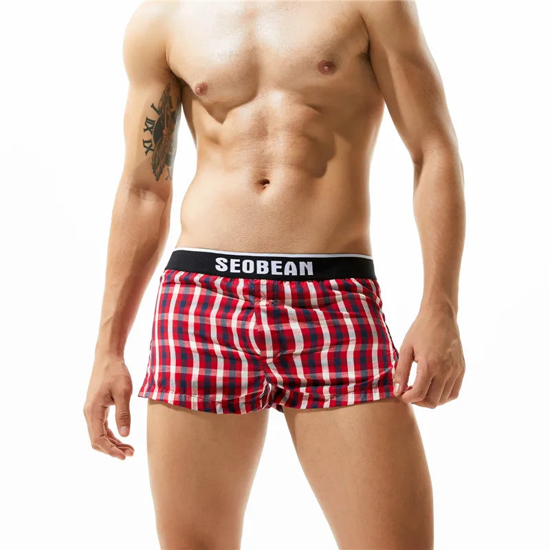 SEOBEAN Classic Plaid Mens Boxer Shorts 100% Cotton Underwear Boxershorts