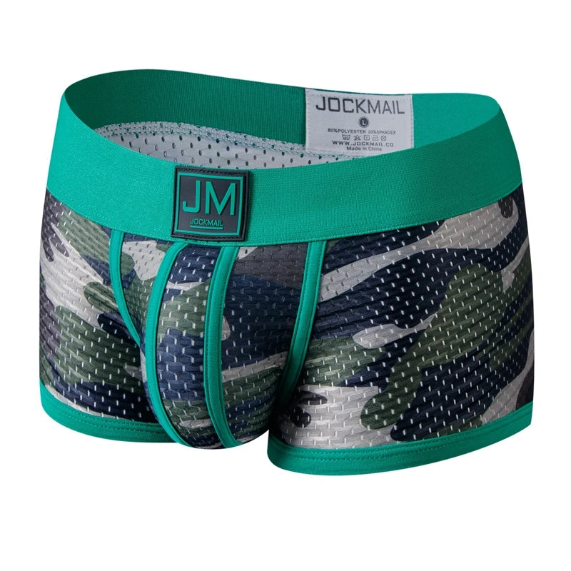 Sexy Underwear Men Boxer Briefs Cueca Gay Male Panties Mesh Camouflage Fashion Men Under Wear Lingerie Underpants Pouch Shorts
