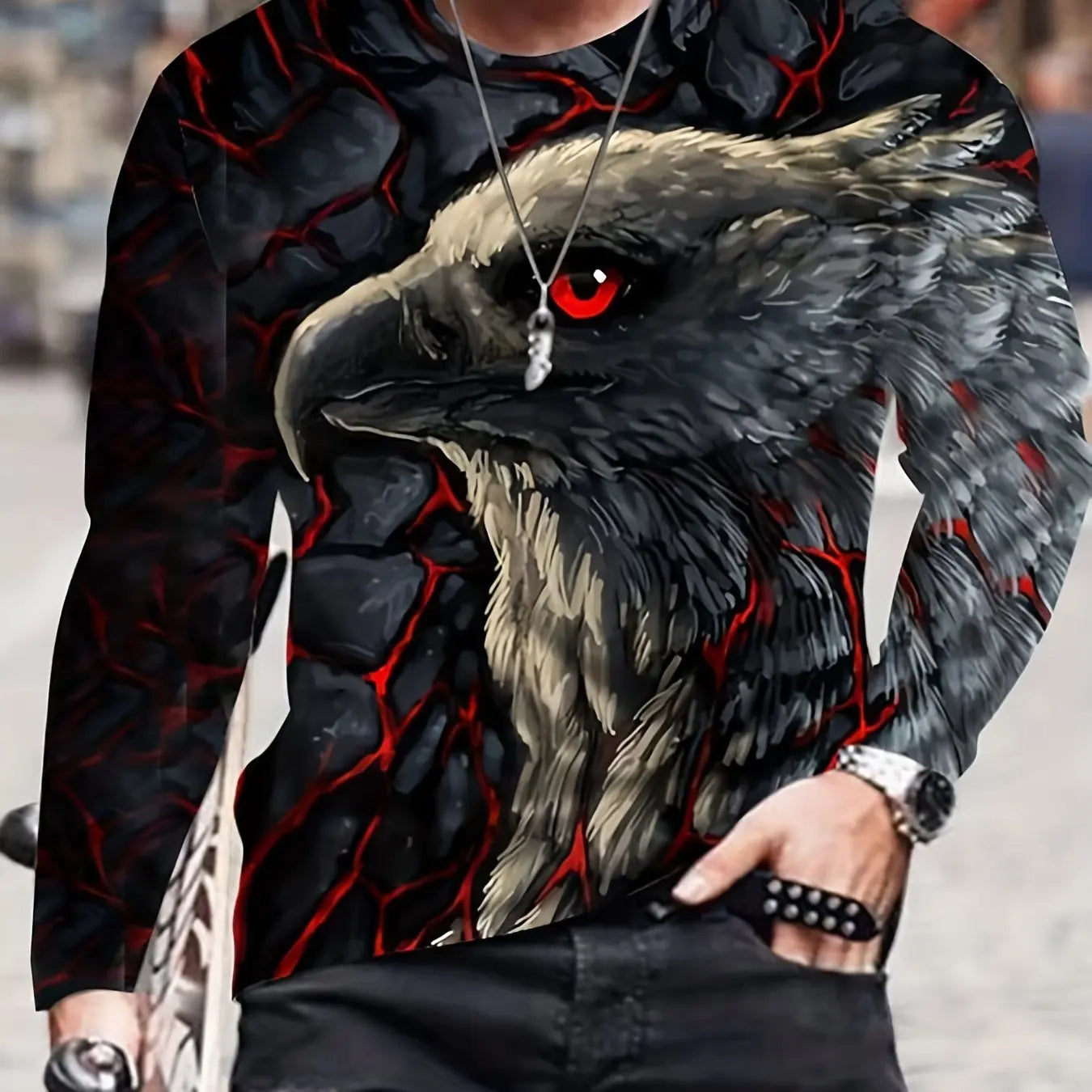 3D Animal Print Hip Hop Men's Tops T-Shirt 2024 New Men's Eagle Print Graphic Casual Long Sleeve T-Shirt Autumn Streetwear