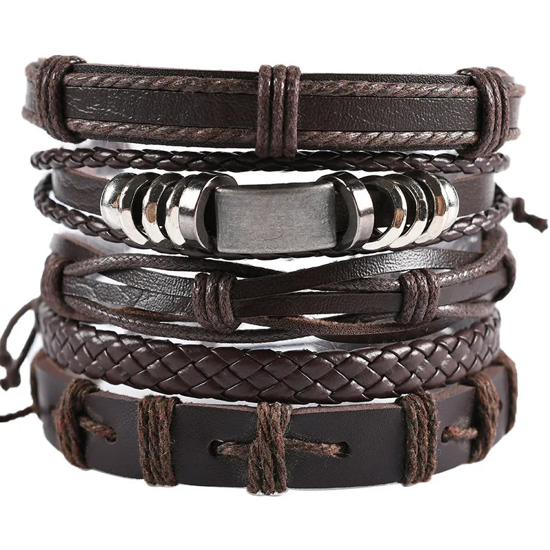 1 Fashion Bracelet Viking Bracelet For Men Hand Bracelets Woven Skull Hand Jewelry Adjustable Leather Set Bracelet For Leather