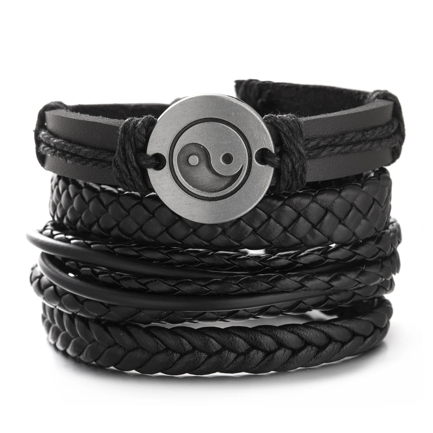 4Pcs/Set Braided Wrap Leather Bracelet for Men Women Vintage Yin Yang Infinity Wood Beads Charm Bracelets Male Wristband Jewelry