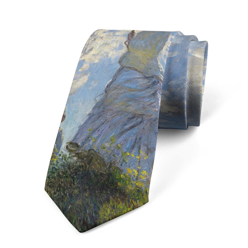 Retro art oil painting floral print tie fashion business wedding casual party tie unisex polyester tie shirt accessories