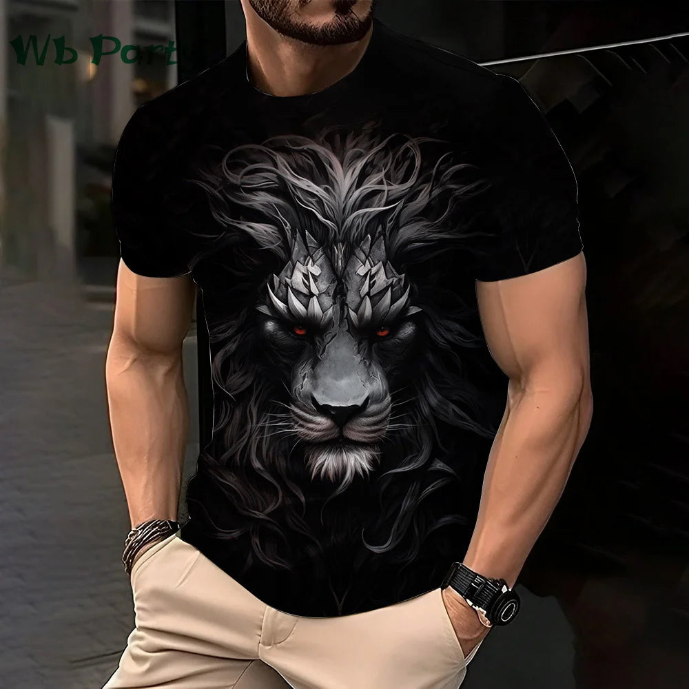 3D Lion Print Graphic T shirts Short Sleeve Tee Men's Clothing O-Neck Animal Print Mens Clothing T-shirts for Men Street Tops