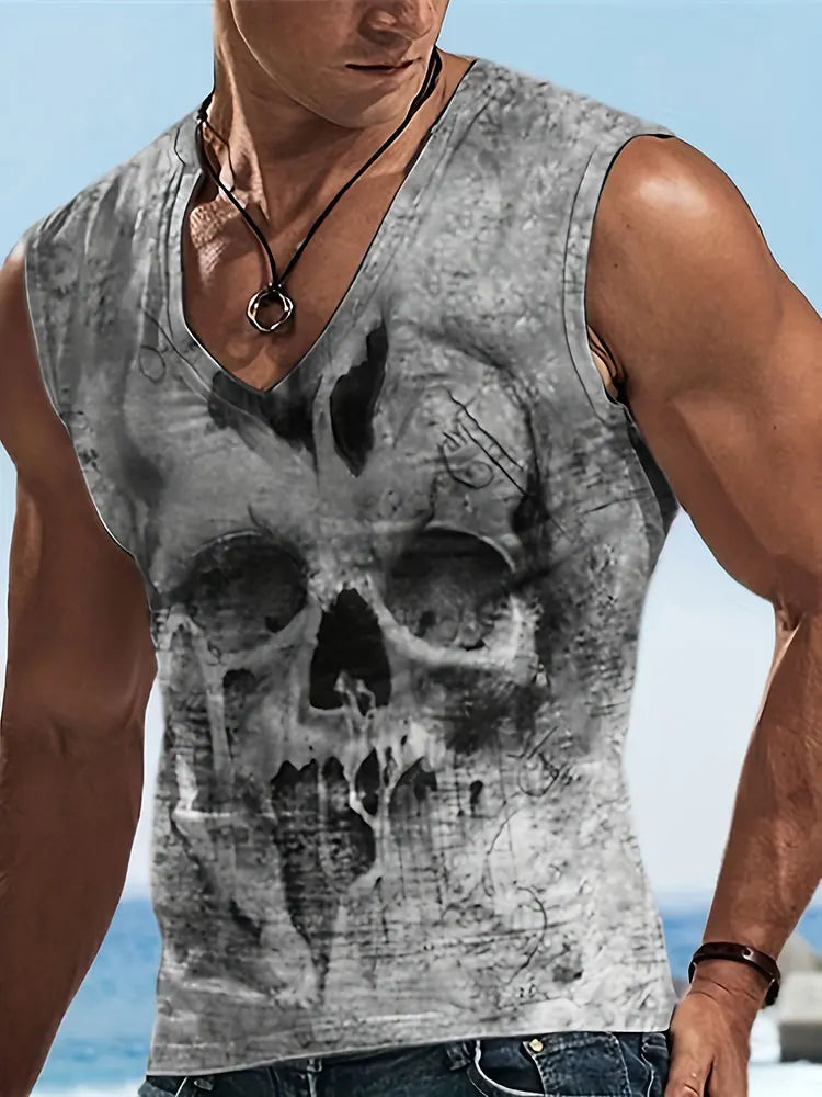2024 New Summer Everyday Street Men's Tank Top Outdoor Beach Casual Men's Sleeveless T-shirt Eagle Print Men's V-neck Tank Top