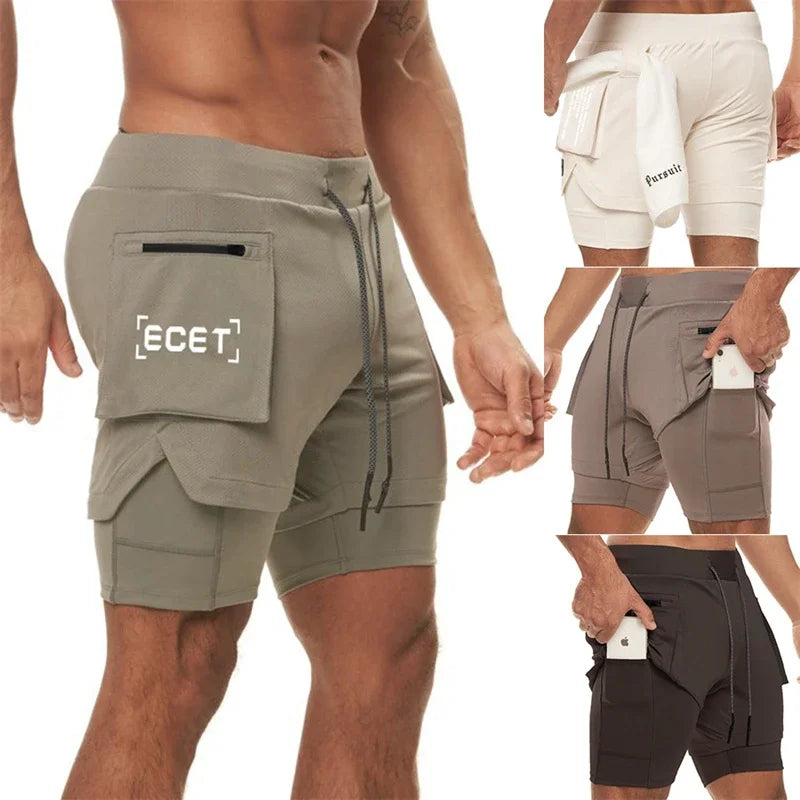 2025 Sport Shorts Men Sportswear Double-deck Running Shorts 2 In 1 Beach Bottoms Summer Gym Fitness Training Jogging Short Pants
