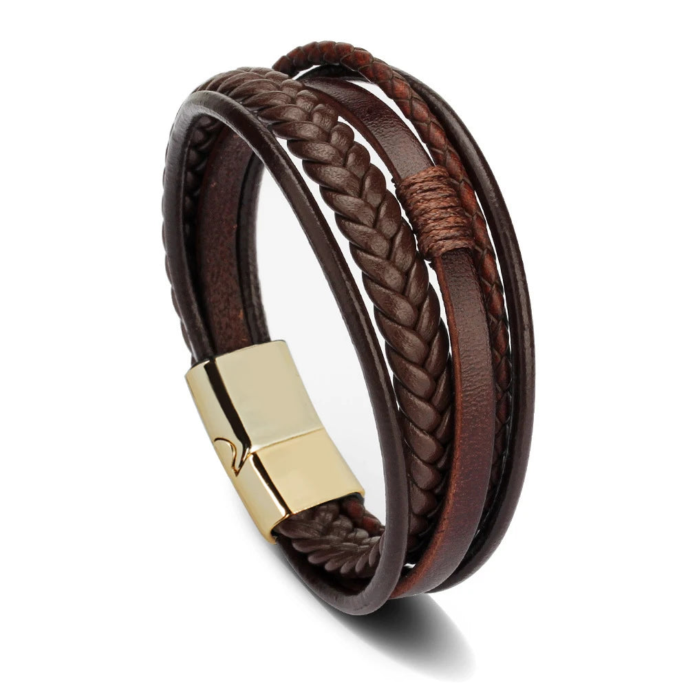 Trendy Leather Bracelets Men Stainless Steel Multilayer Braided Rope Bracelets For Male Bracelets Jewelry Pulsera Hombre