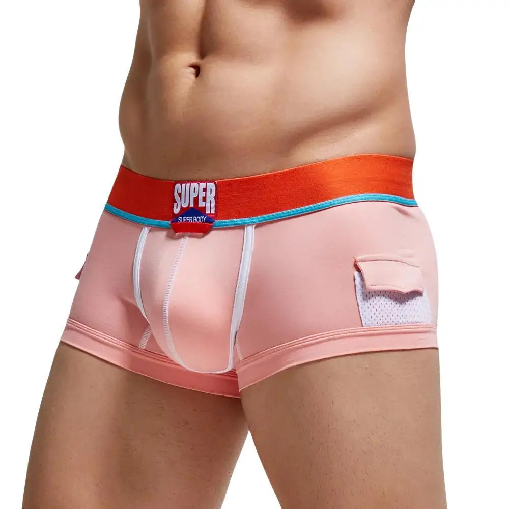 SUPERBODY Men's Boxer Shorts Cotton Solid Sexy Underwear U convex Pouch Boxers Briefs Pocket Decorative Male Panties