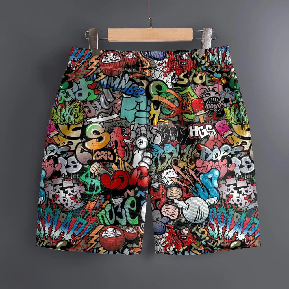 Men's Hawaiian 3D Comic Cartoon Pattern Beach Shorts Quick Dry Outdoor Leisure Sports Shorts Fashion Men's Shorts