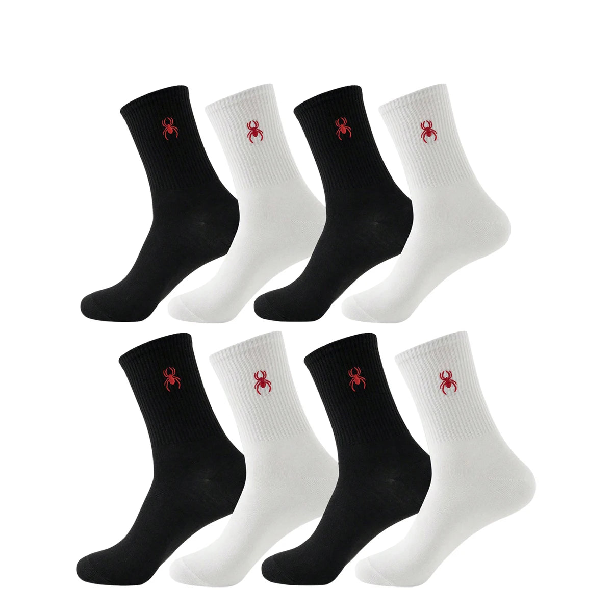 5/10/20 Pairs of Men's Crew Socks with Spider Pattern, Comfortable, Breathable, Moisture Wicking, Halloween