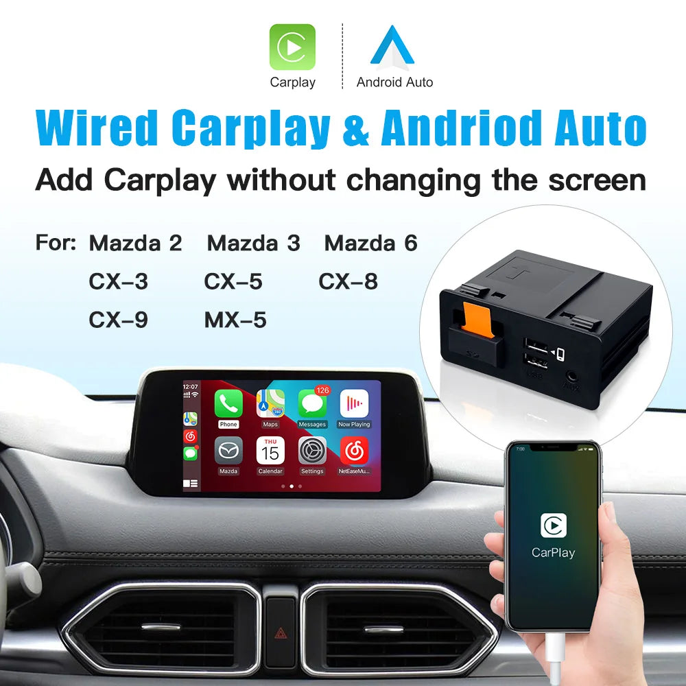 CARABC Carplay Android Auto Adapter UBS Hub OEM for Retrofit Mazda 2 3 6 CX3 CX5 CX8 CX9 MX5 Demio Miata TK78669U0C Kit