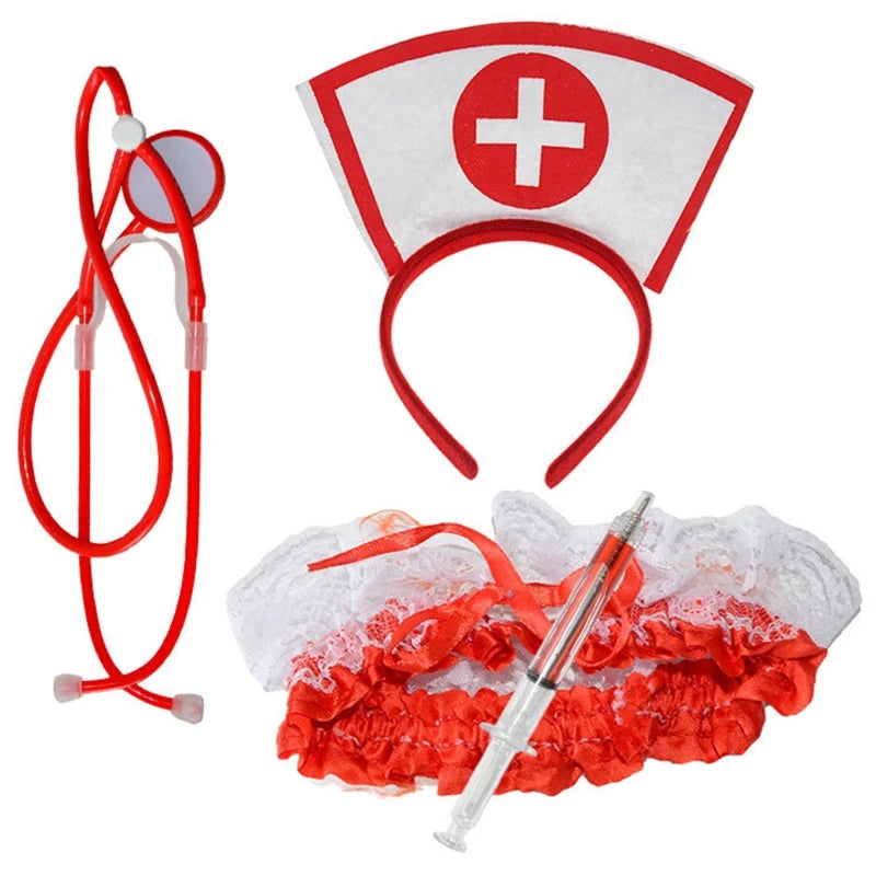 1set Halloween Costume Set Cosplay Nurse Headband Pen Stethoscope Thigh Chain Adult Fancy Costume Kit Halloween Accessories
