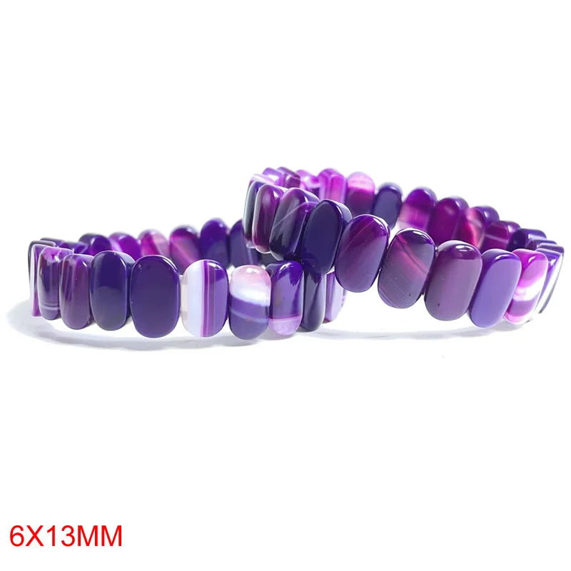 2024 New Natural Stone Lapis Lazuli Amazon Tiger Eye Agate Morgan Faced Square Elastic Bracelet for Men and Women Charm Jewelry