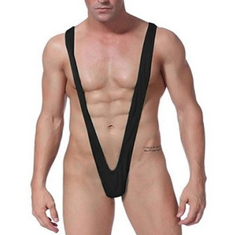 CLEVER-MENMODE Men's Sexy Bodysuit V-shaped Suspender Jumpsuit Erotic Lingerie G String Panties Thong Sissy Fetish Nightwear