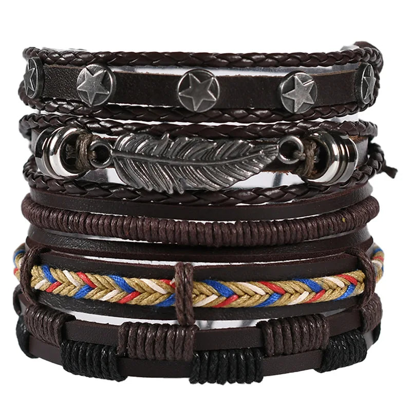1 Fashion Bracelet Viking Bracelet For Men Hand Bracelets Woven Skull Hand Jewelry Adjustable Leather Set Bracelet For Leather