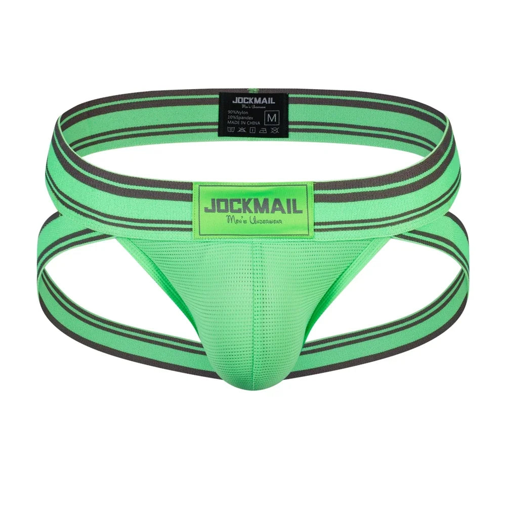 JOCKMAIL Men Jockstrap Thong Mens Bikini Briefs Sexy Gay Underwear Nylon Mesh Hip Lift Mesh Quick Dry Sports Wear Panties