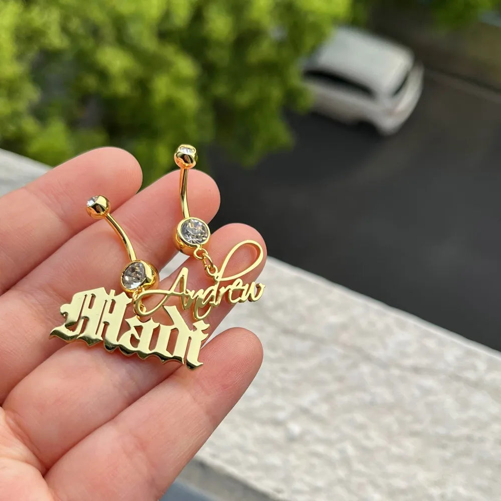DUOYING Custom Name Belly Ring Charms Personalized Flower Button Ring Blue Eyes Crystal Sexy Body Piercing Jewelry For Women