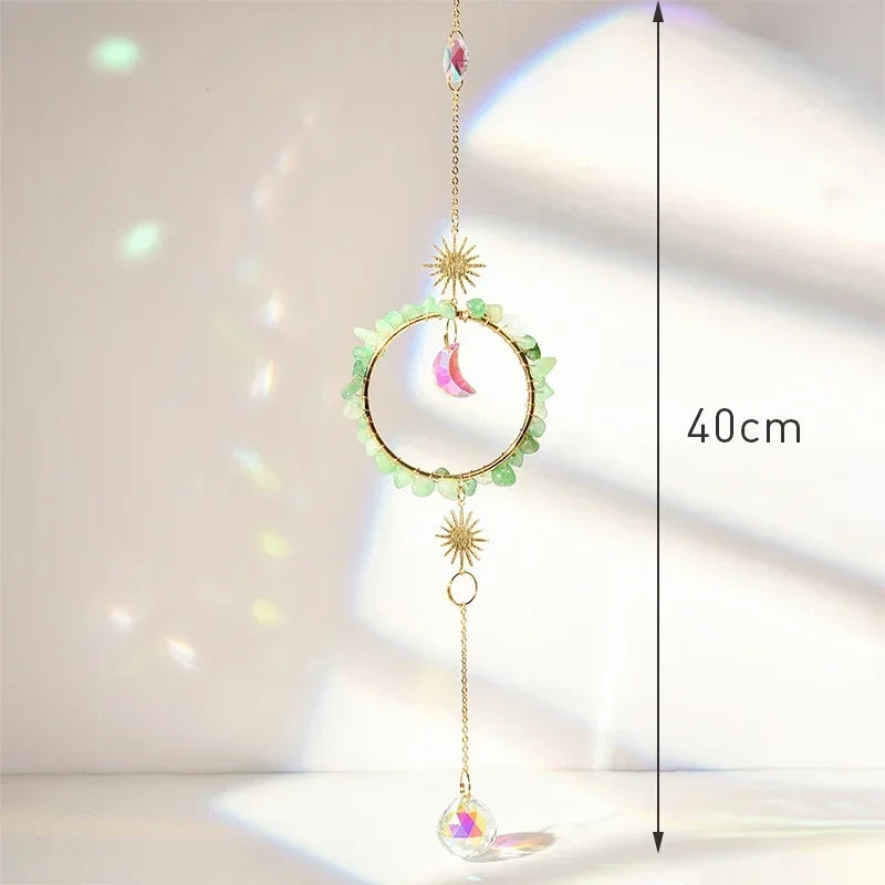 Hanging Crystal Pendant Garden Suncatcher Wind Chimes Rainbow Prism Crystal Chain for Window Drop Bell Christmas Tree Home Decor