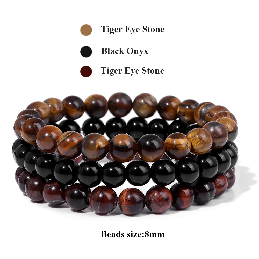 3Pcs/set 8mm Natural Stone Beads Bracelet Set Pink Zebra Rhodonite Moonstone Agates Hematite Bracelets For Women Men Jewelry