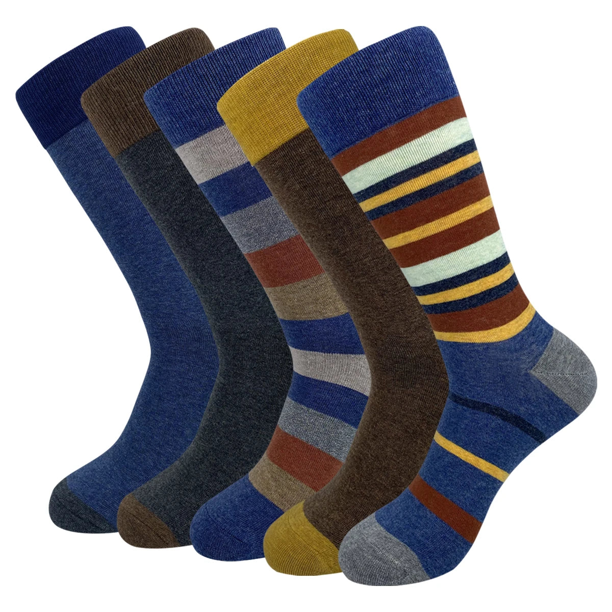 5 Pairs Mens Dress Socks Plus large Size,High Quality Combed Cotton Crew Socks,Black Cool Argyle Breathable Casual Socks for men