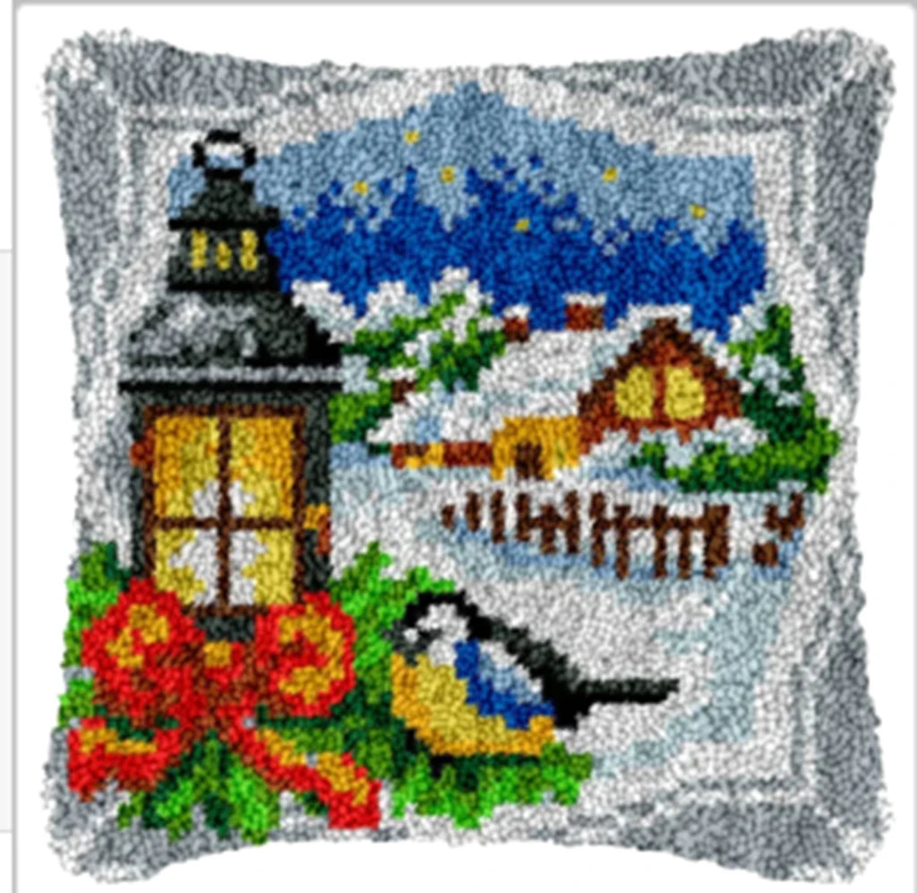 Winter Christmas Latch Hook Kits Smyrna Pillowcase Knot Pillow Package Animal Latch Hook Set For Needlework Embroidery Cushion