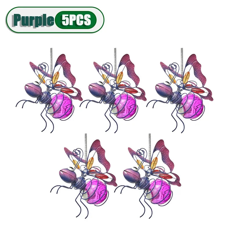 5PCS Solar-Powered Hanging Metal Ladybug Light Garden Decor Lady Sculpture with Bouncy Springs Summer Outdoor Art Decorations