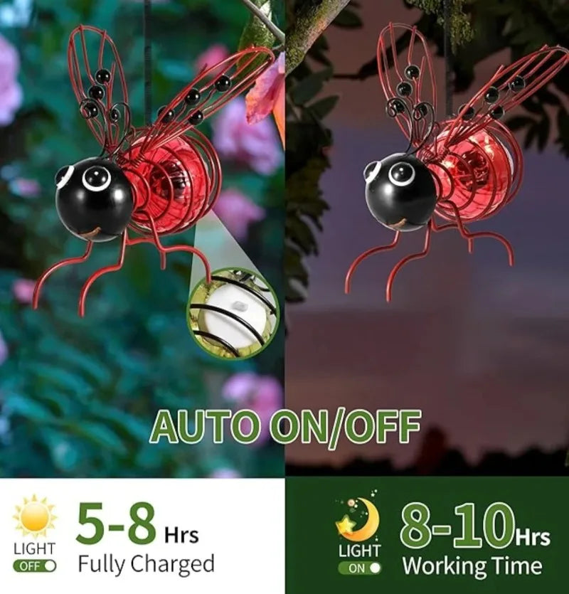 5PCS Solar-Powered Hanging Metal Ladybug Light Garden Decor Lady Sculpture with Bouncy Springs Summer Outdoor Art Decorations