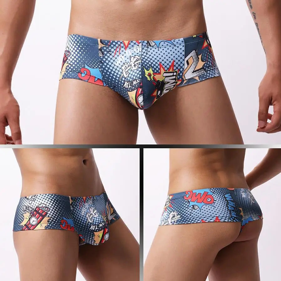 Low-rise Mens Rainbow U Convex Underwear Qucik-Dry Print Male Mesh Breathable Panties Moisture Absorbent Sweat Flat Boxershorts