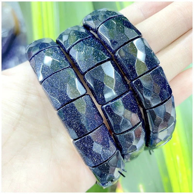 2024 New Natural Stone Lapis Lazuli Amazon Tiger Eye Agate Morgan Faced Square Elastic Bracelet for Men and Women Charm Jewelry