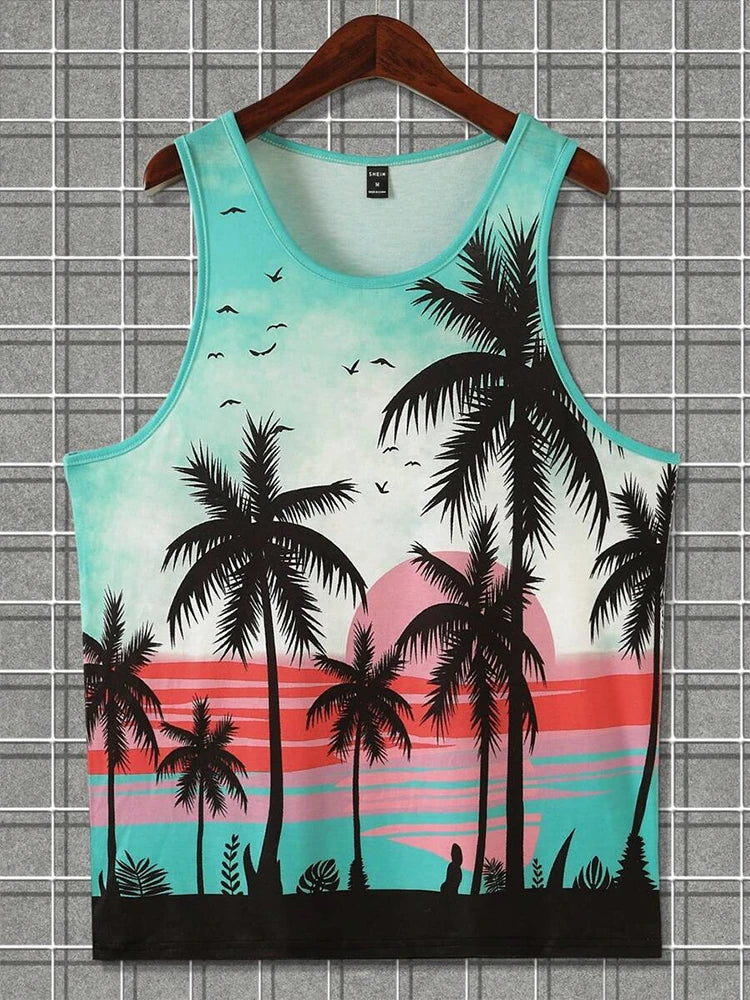 Summer Daily Men's Casualtank Top Outdoor Beach Men's Fashion Tank Top Hawaiian Men's Fashion 3D Coconut Print Sleeveless Top