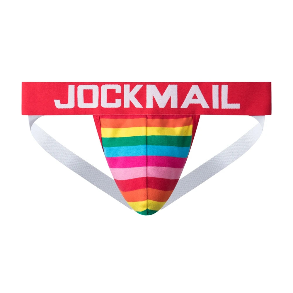 Sexy Men Underwear Brief Underpants Rainbow Stripes Gay Men's Jockstrap Bikini Slip Men's Tanga String Thong Breathable Cotton