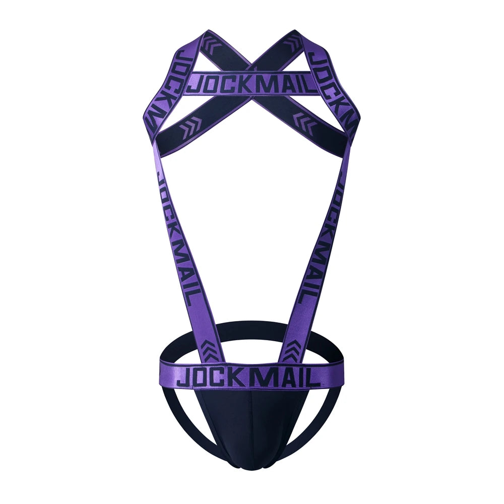 Sexy Lingerie Men's Harness Chest Bodysuit Hollow Out One-piece Jockstrap Leotard Contrast Color Bulge Pouch Bodysuit Underwear