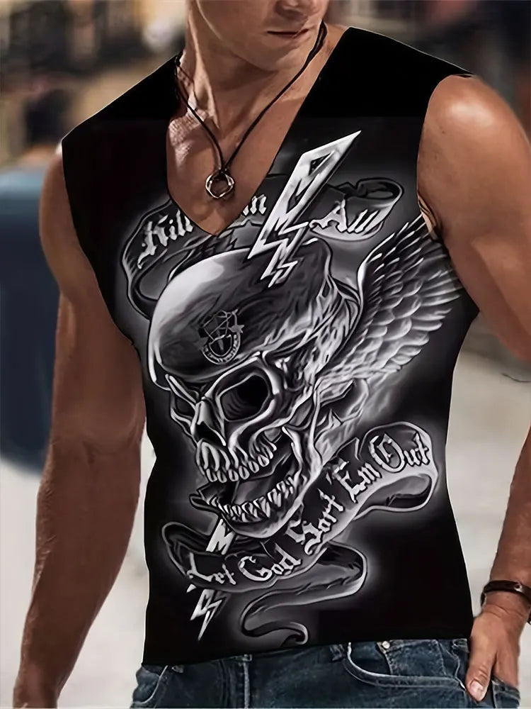 2024 New Summer Everyday Street Men's Tank Top Outdoor Beach Casual Men's Sleeveless T-shirt Eagle Print Men's V-neck Tank Top