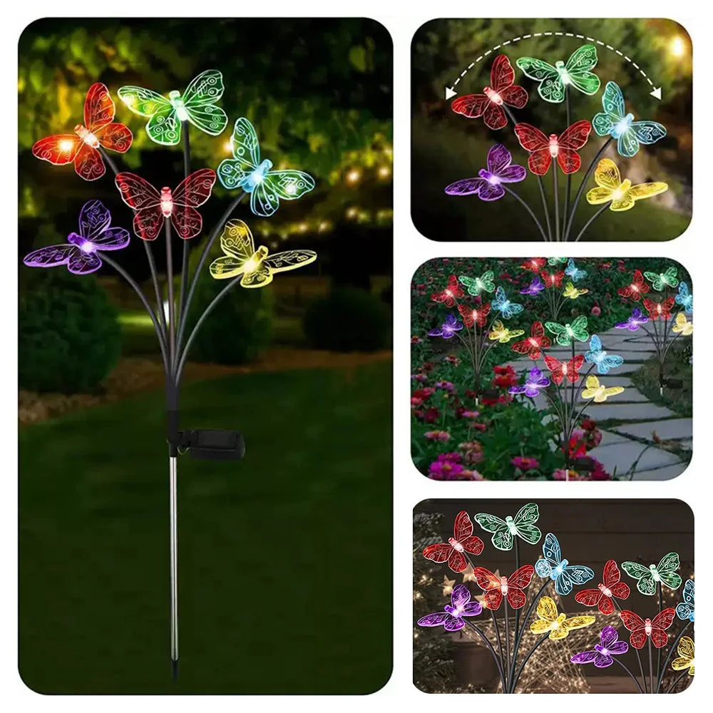 Solar LED Lights Outdoor Waterproof Garden Butterfly Sunlight LED Lamp Landscape Lawn Light Home Decor Lamp 6/8/10 Heads 조명