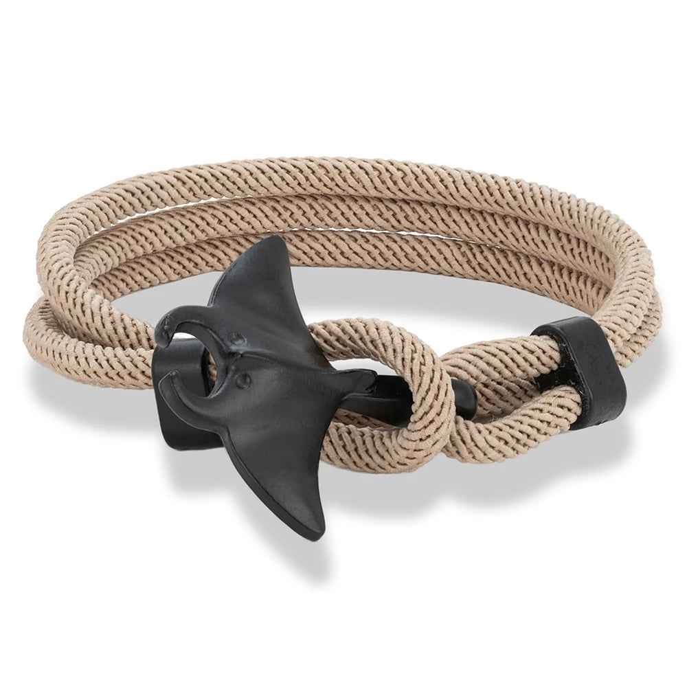 MKENDN Ocean Style Manta Ray Multilayer Rope Bracelet Charms Men Women Beach Wristband Adjustable Jewelry Homme