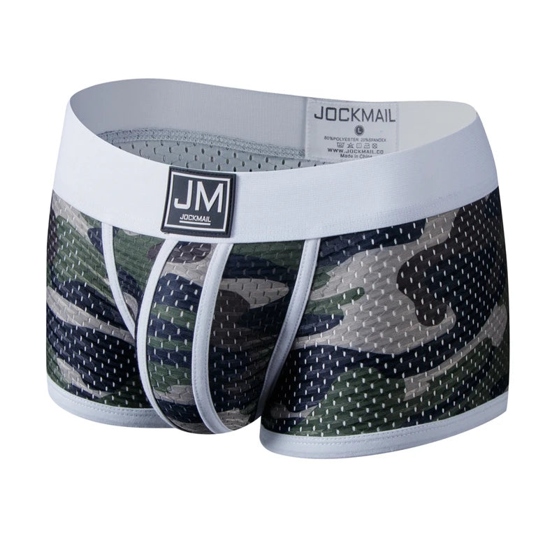 Sexy Underwear Men Boxer Briefs Cueca Gay Male Panties Mesh Camouflage Fashion Men Under Wear Lingerie Underpants Pouch Shorts