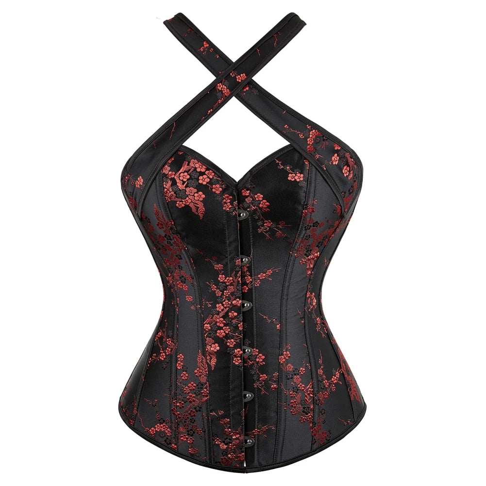 Steampunk Straps Overbust Corset With Cup Zipper Sexy Jacquard Floral Corset Waist Cincher Bustier Lingerie Top Plus Size