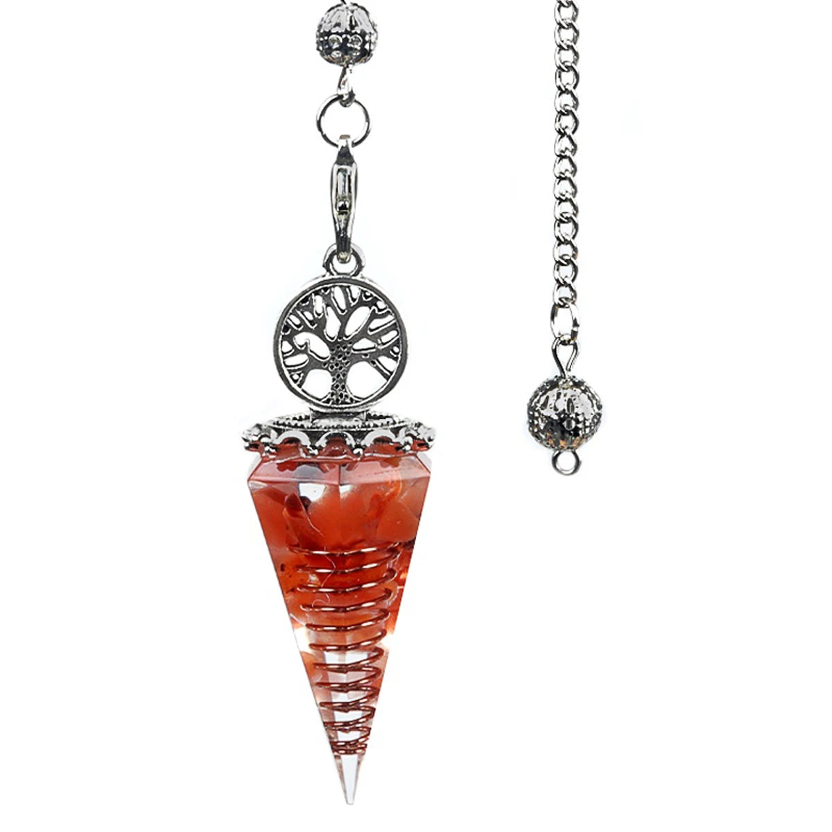 20x52mm Natural Stone Pendulum Tree of Life Hexagonal Cone Crushed Stone Red Agate