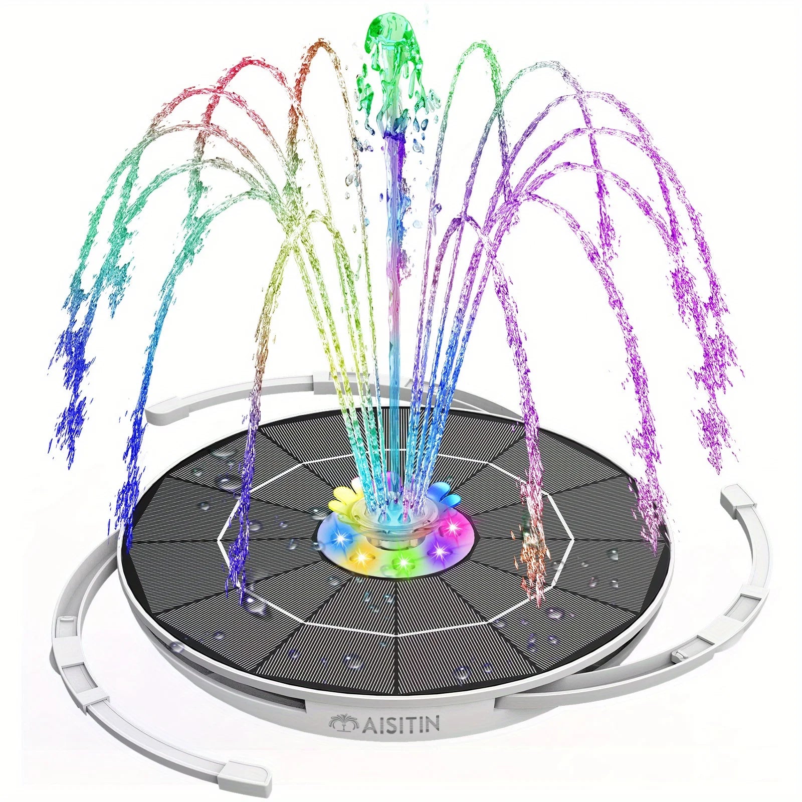 3.5W LED Solar Bird Bath Fountain with 3 Telescopic Brackets and 8 Nozzles Built-in 3000mAh Battery Gardening Fountain Pump