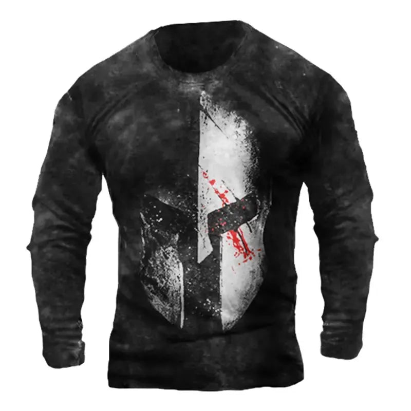 Templar Knight Print Retro Fashion Casual Men's Round Neck Long Sleeve Street Hip Hop Extra Large Speed Drying Wearing T-shirt