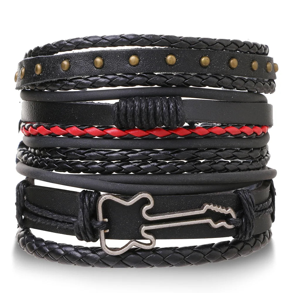 1 Fashion Bracelet Viking Bracelet For Men Hand Bracelets Woven Skull Hand Jewelry Adjustable Leather Set Bracelet For Leather