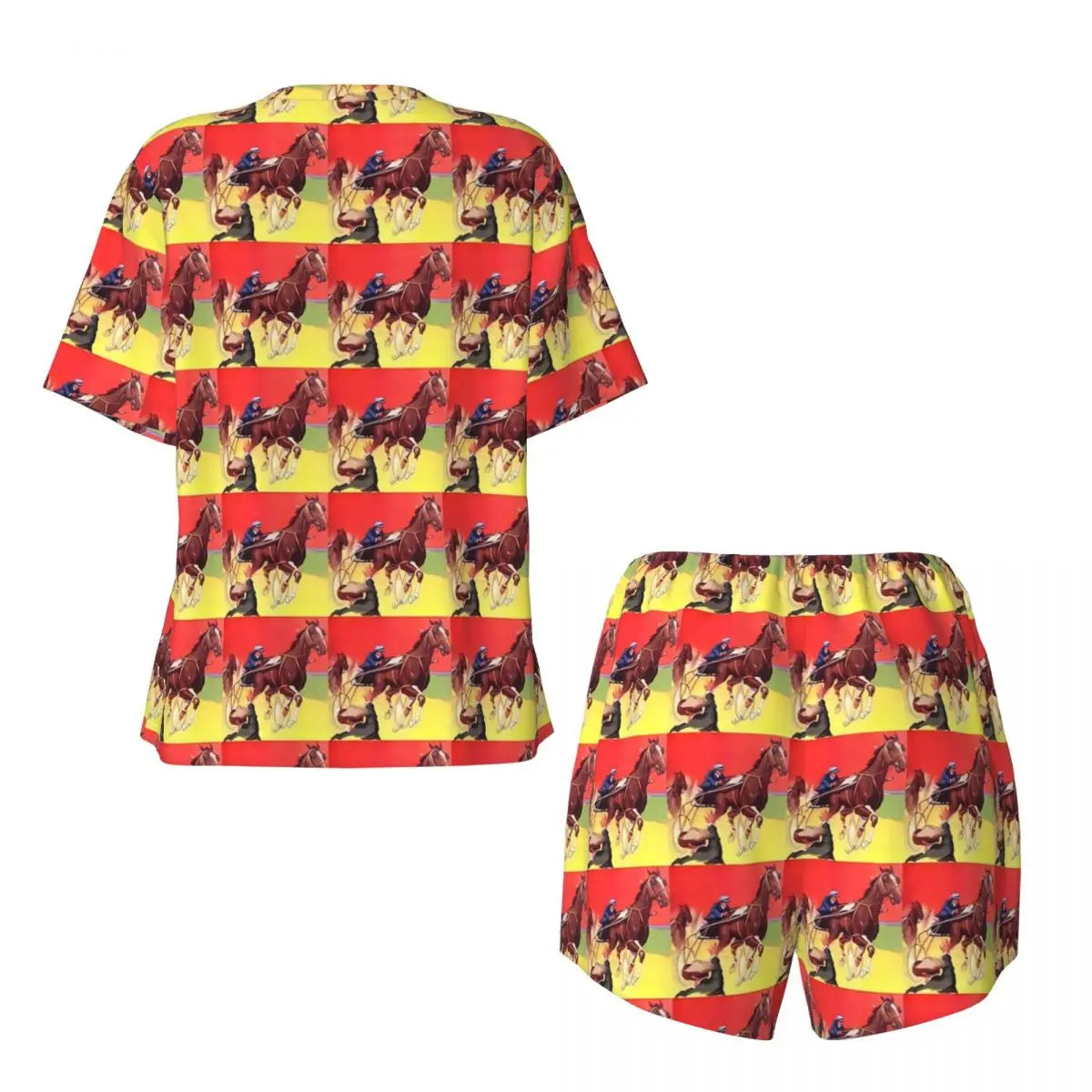 Horse Race Pajamas Summer 2 Pieces 1930s Classic Art Cute Pajama Sets Womens Short-Sleeve O Neck Night Pattern Sleepwear