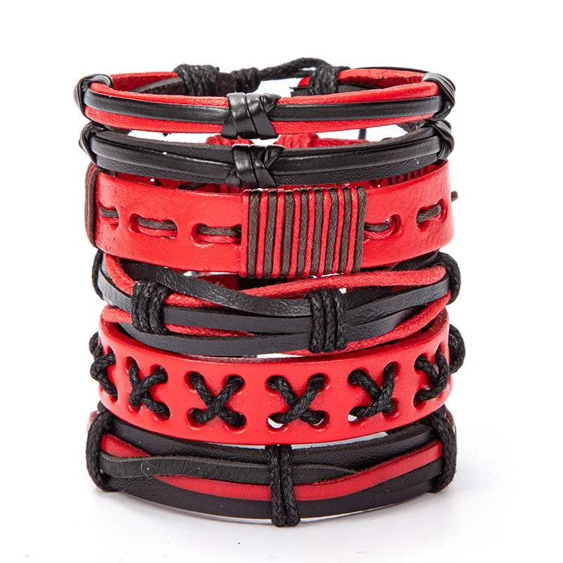 1 Fashion Bracelet Viking Bracelet For Men Hand Bracelets Woven Skull Hand Jewelry Adjustable Leather Set Bracelet For Leather