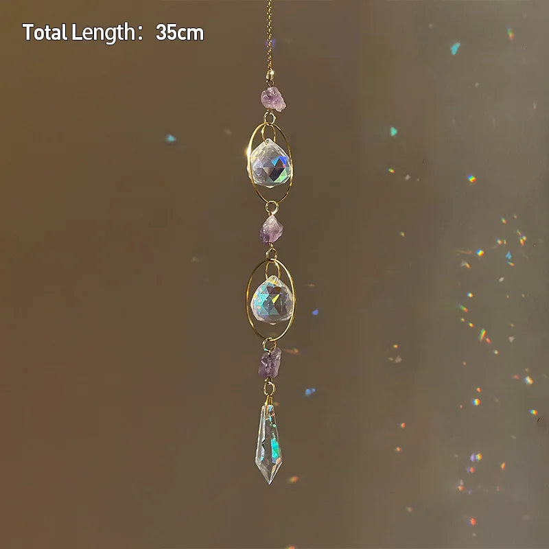 Hanging Crystal Pendant Garden Suncatcher Wind Chimes Rainbow Prism Crystal Chain for Window Drop Bell Christmas Tree Home Decor